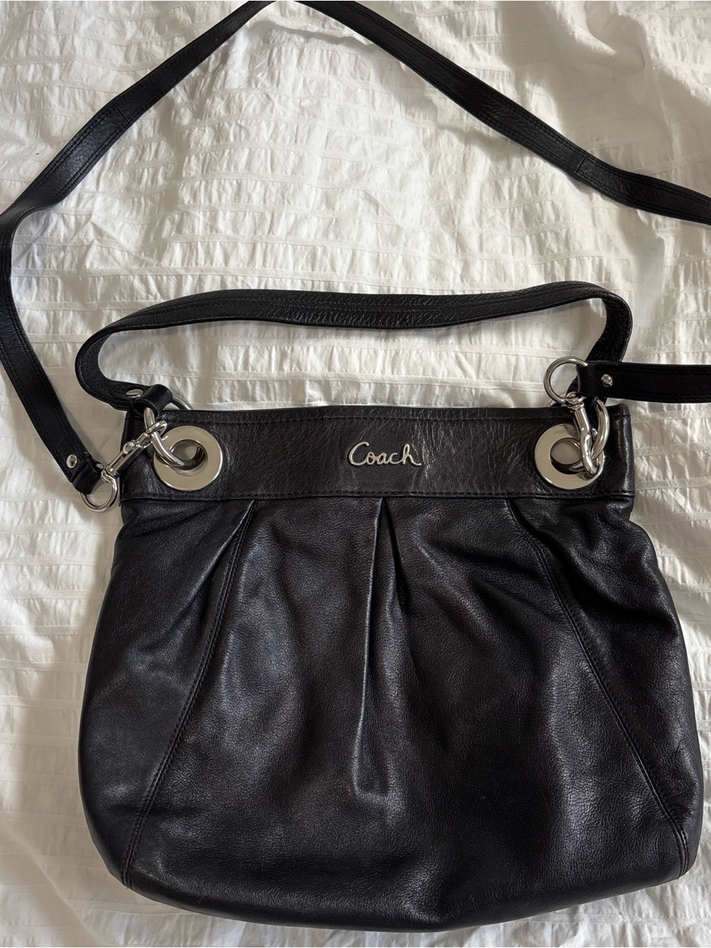 Coach Black Leather Shoulder Bag with Silver Hardware - Picture 1 of 3